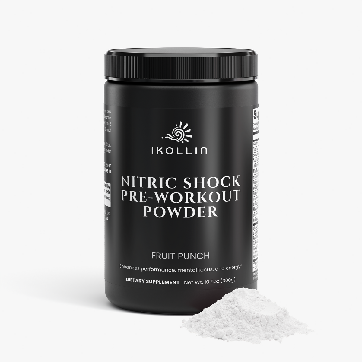 IKOLLIN Nitric Shock Pre-Workout Powder black container front view on white background
