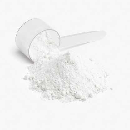 Measuring scoop with Nitric Shock Pre-Workout Powder Fruit Punch flavor on white background 