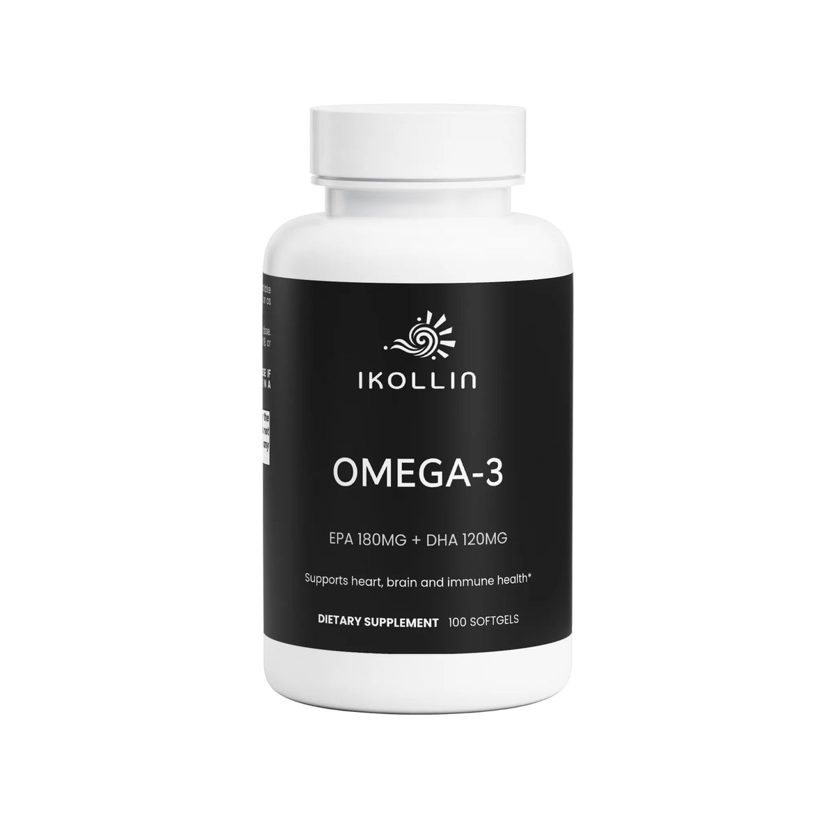 IKOLLIN Omega-3 EPA 180 mg + DHA 120 mg supplement bottle on a white background