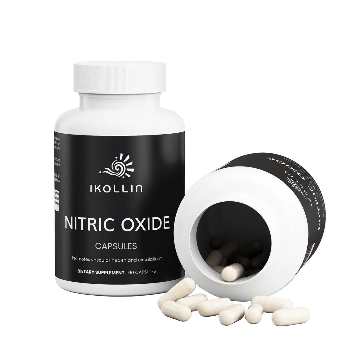 KOLLIN Nitric Oxide bottle open with capsules spilling out 