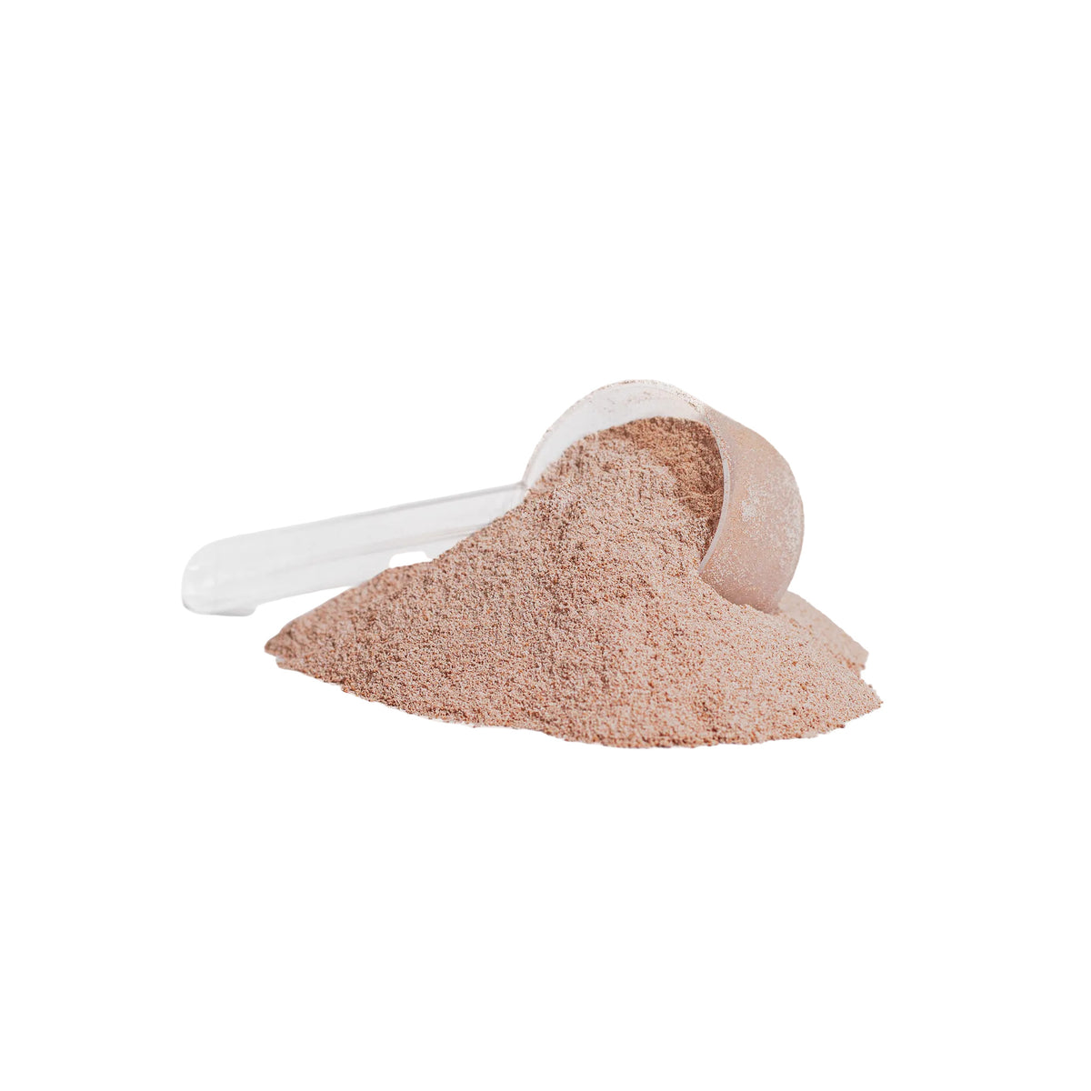 Small white bucket filled with pinkish sand on a light gray background