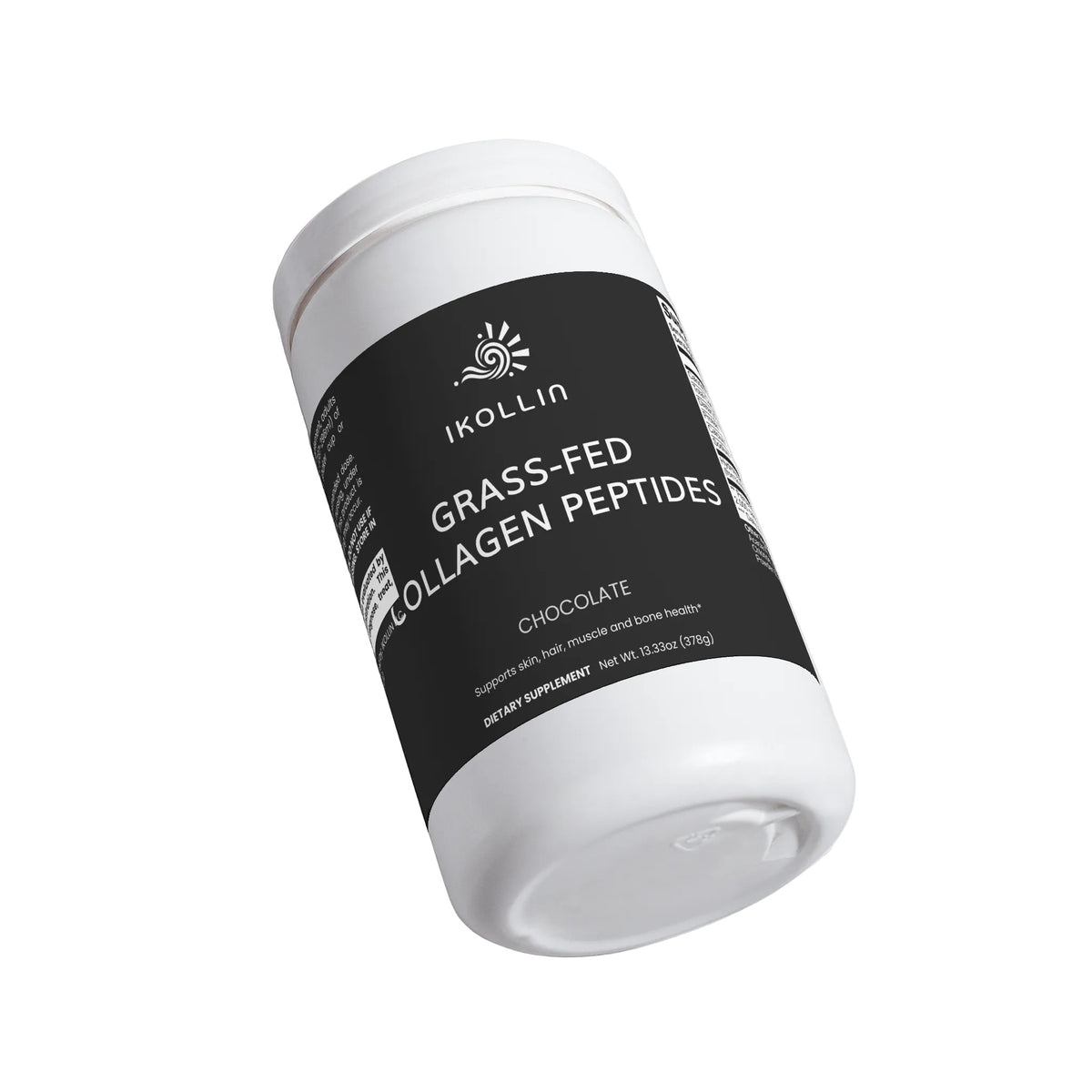 Collagen peptides container with 'Mystery Fit' branding on a light gray background