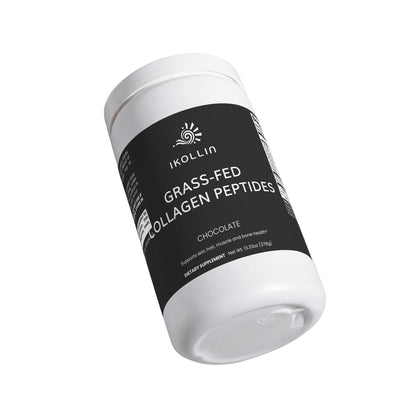 Collagen peptides container with 'Mystery Fit' branding on a light gray background