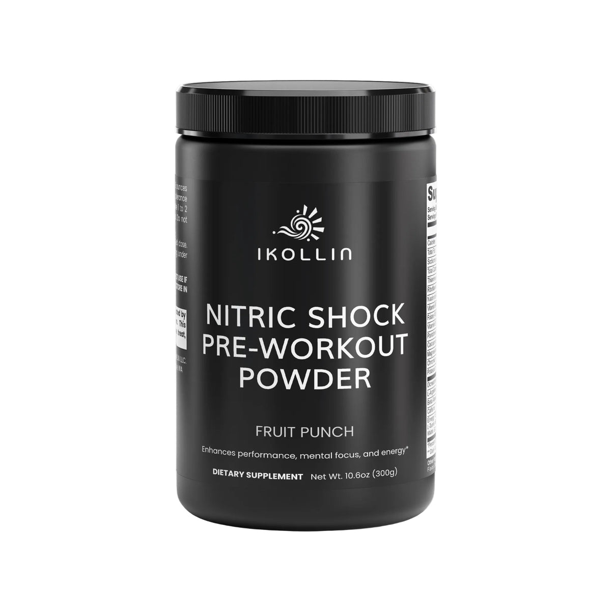  IKOLLIN Nitric Shock Pre-Workout Powder Fruit Punch – 300g black container, clean front view, white background