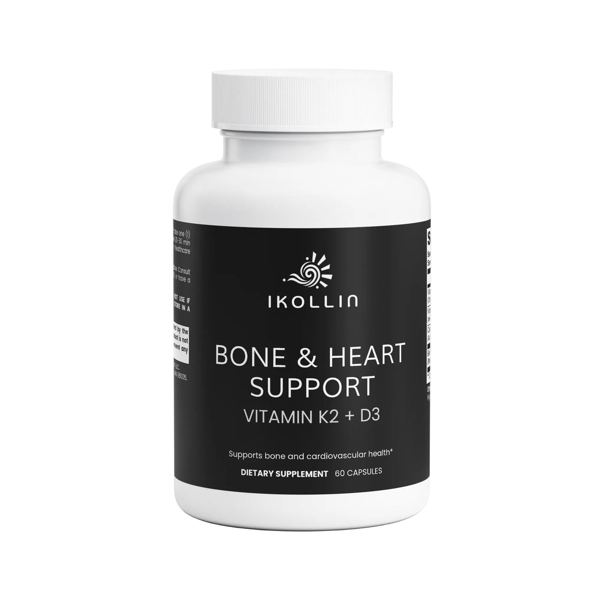 IKOLLIN Bone & Heart Support D3 K2 supplement bottle on a white background 


