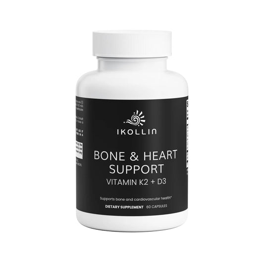 IKOLLIN Bone & Heart Support D3 K2 supplement bottle on a white background 

