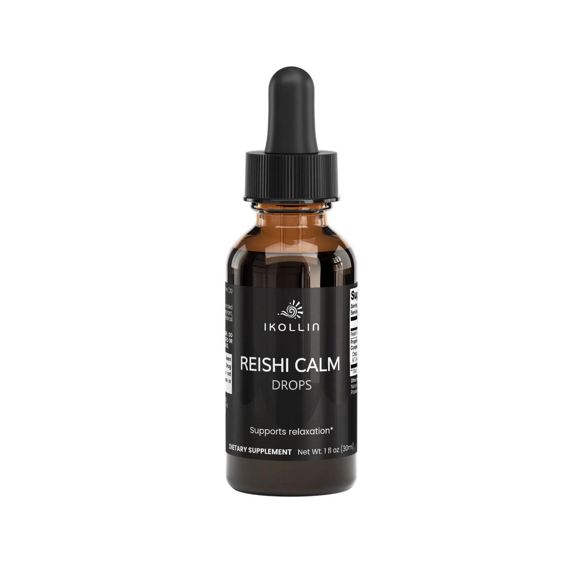 IKOLLIN Reishi Calm Drops amber bottle, front view
