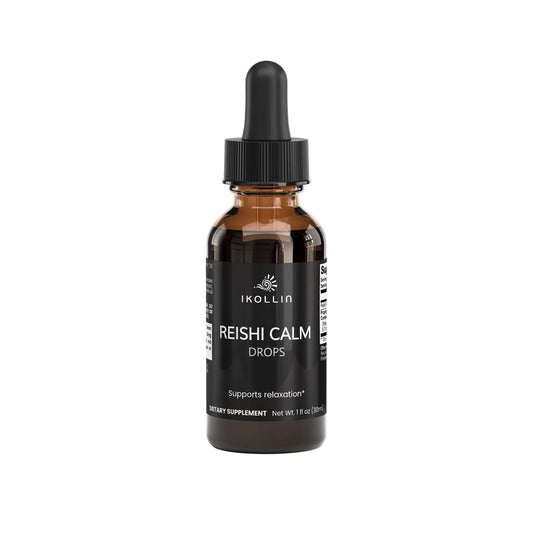 IKOLLIN Reishi Calm Drops amber bottle, front view
