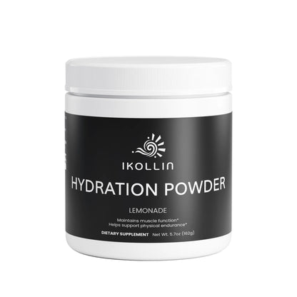 IKOLLIN Hydration Powder Lemonade – white jar with black label, electrolyte dietary supplement, 5.7oz / 162g, front view, white background 