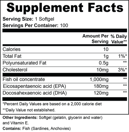 Supplement Facts panel for IKOLLIN Omega-3 EPA 180 mg + DHA 120 mg