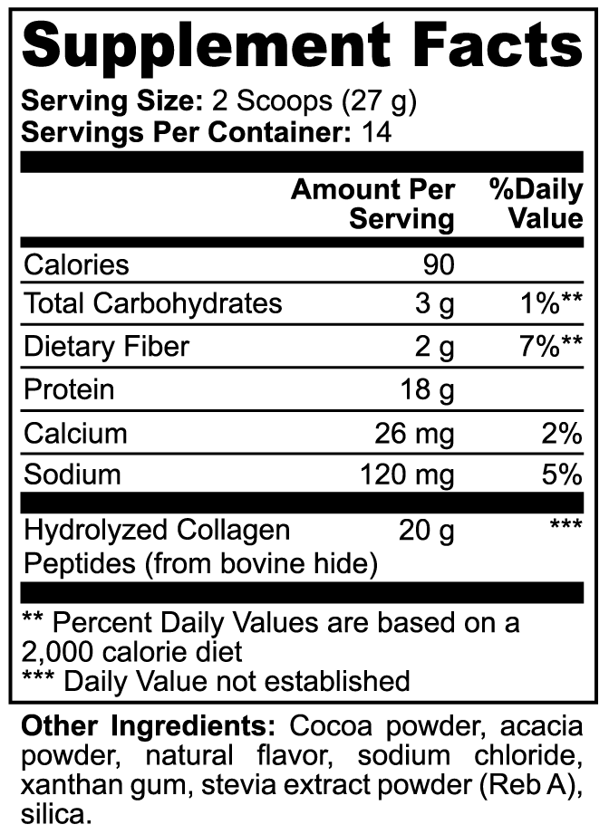 Supplement facts label with nutritional information on a white background