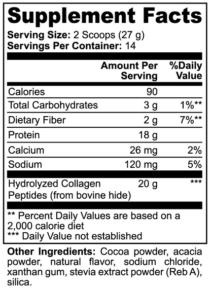 Supplement facts label with nutritional information on a white background