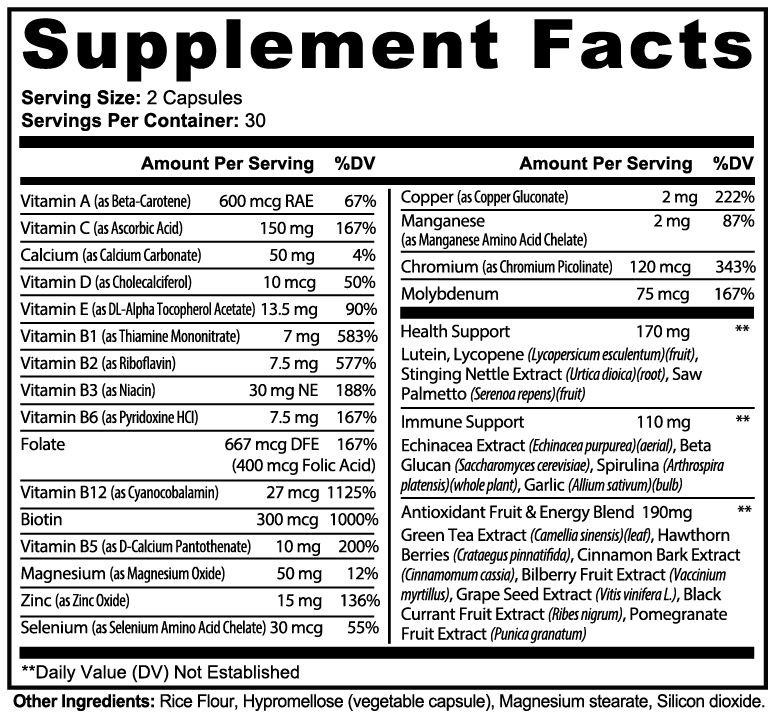 Supplement Facts panel for IKOLLIN Complete Multivitamin.