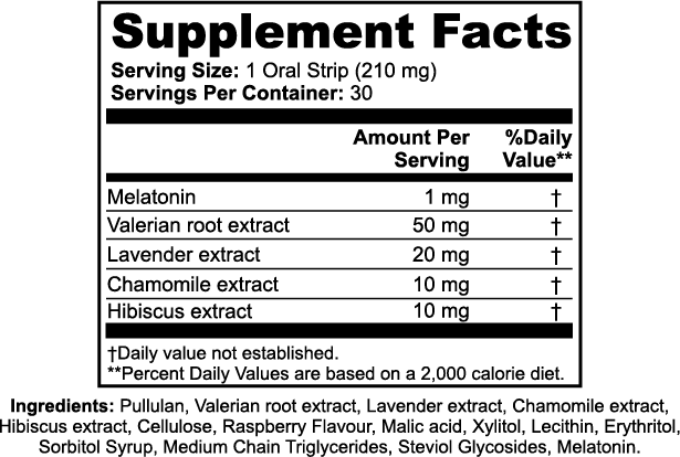 Sleep Strips Supplement Facts panel