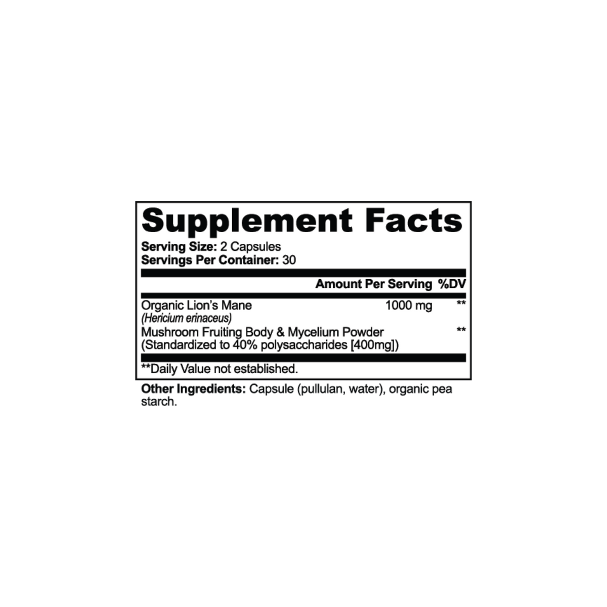 Lion's Mane Mushroom nootropic supplement for focus and cognitive support from IKOLLIN, supplement facts