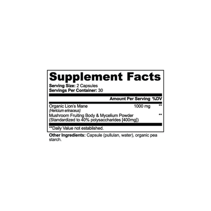 Lion's Mane Mushroom nootropic supplement for focus and cognitive support from IKOLLIN, supplement facts